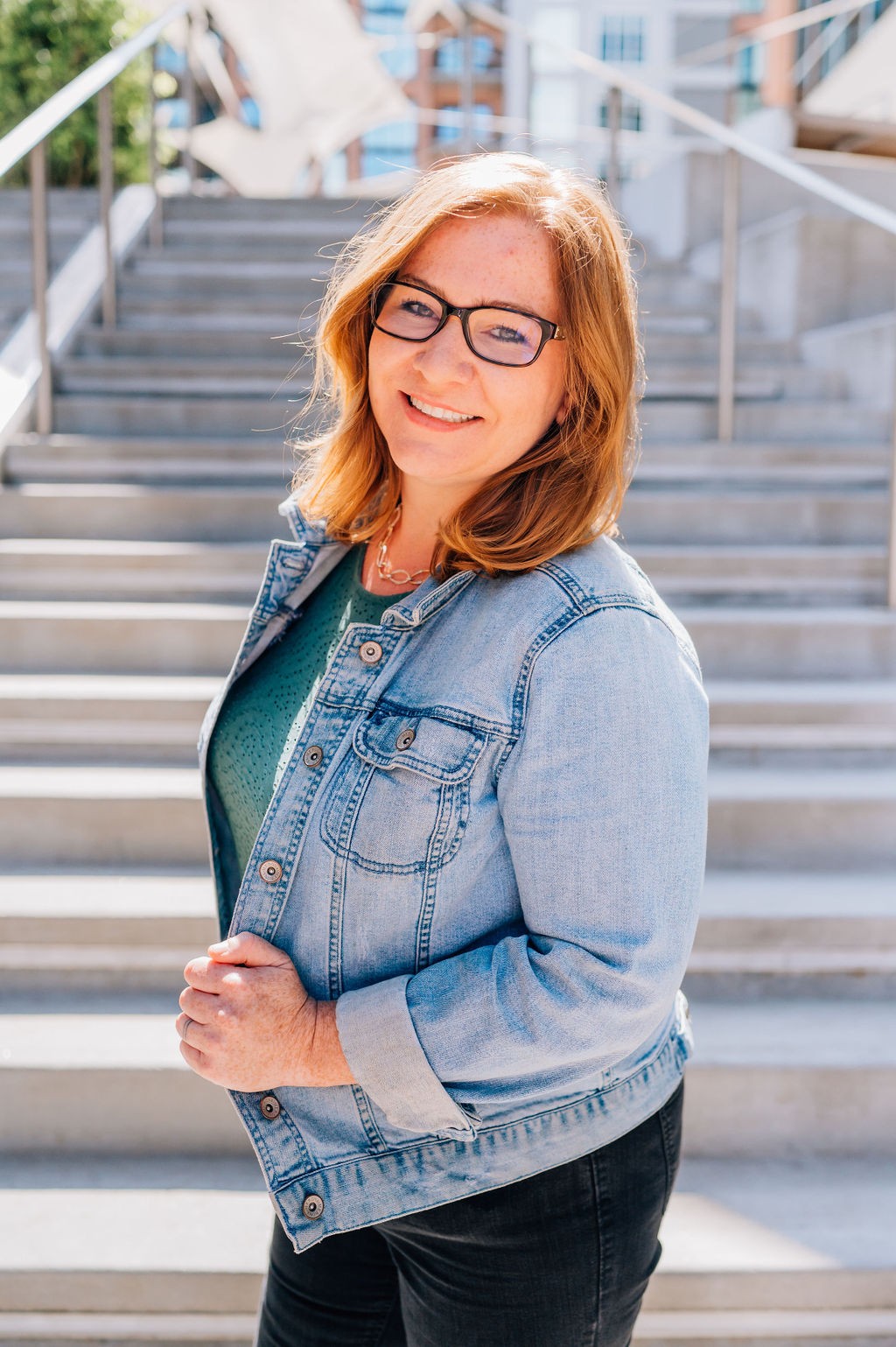 Joanna Reese smiling in downtown Greenville